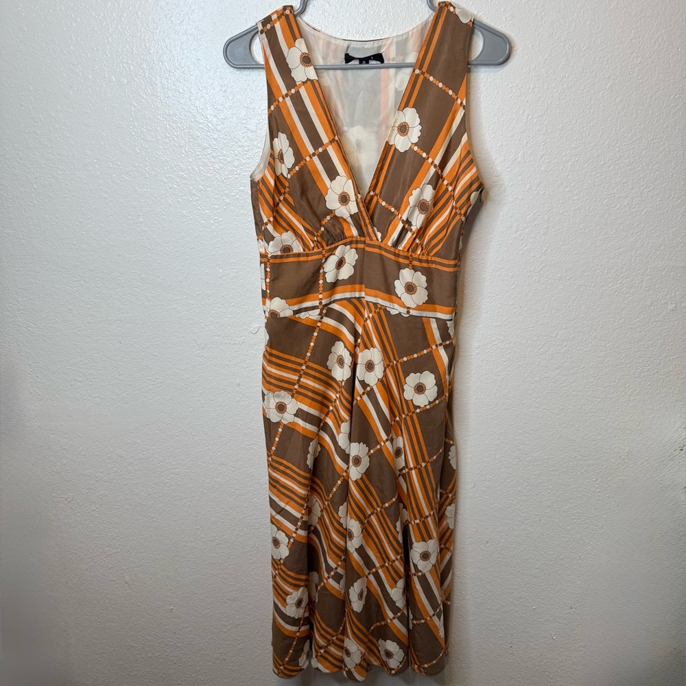 Jungal Silk Cotton Blend V-Neck Sleeveless Dress Groovy Vibes Size 8